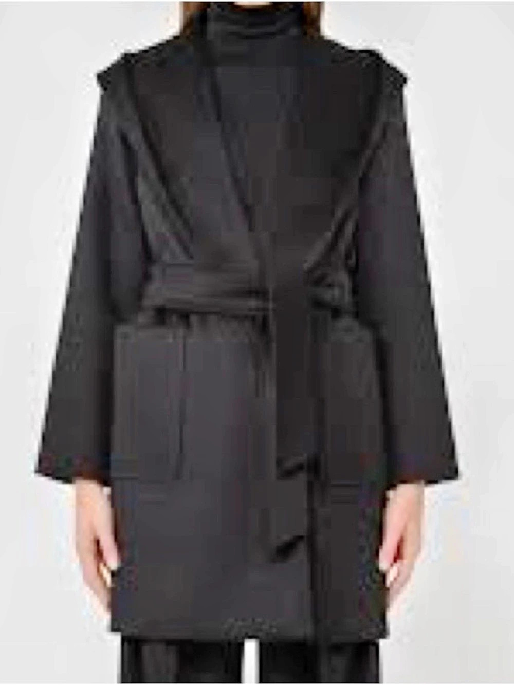Max Mara Hooded Belted Wrap Coat Black
